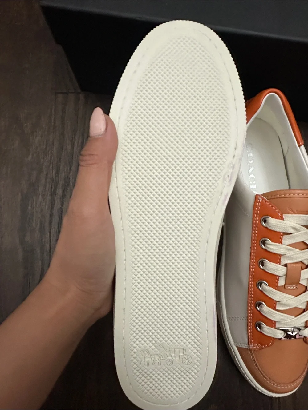 coach Leather Low-Top Sneakers in Orange and White